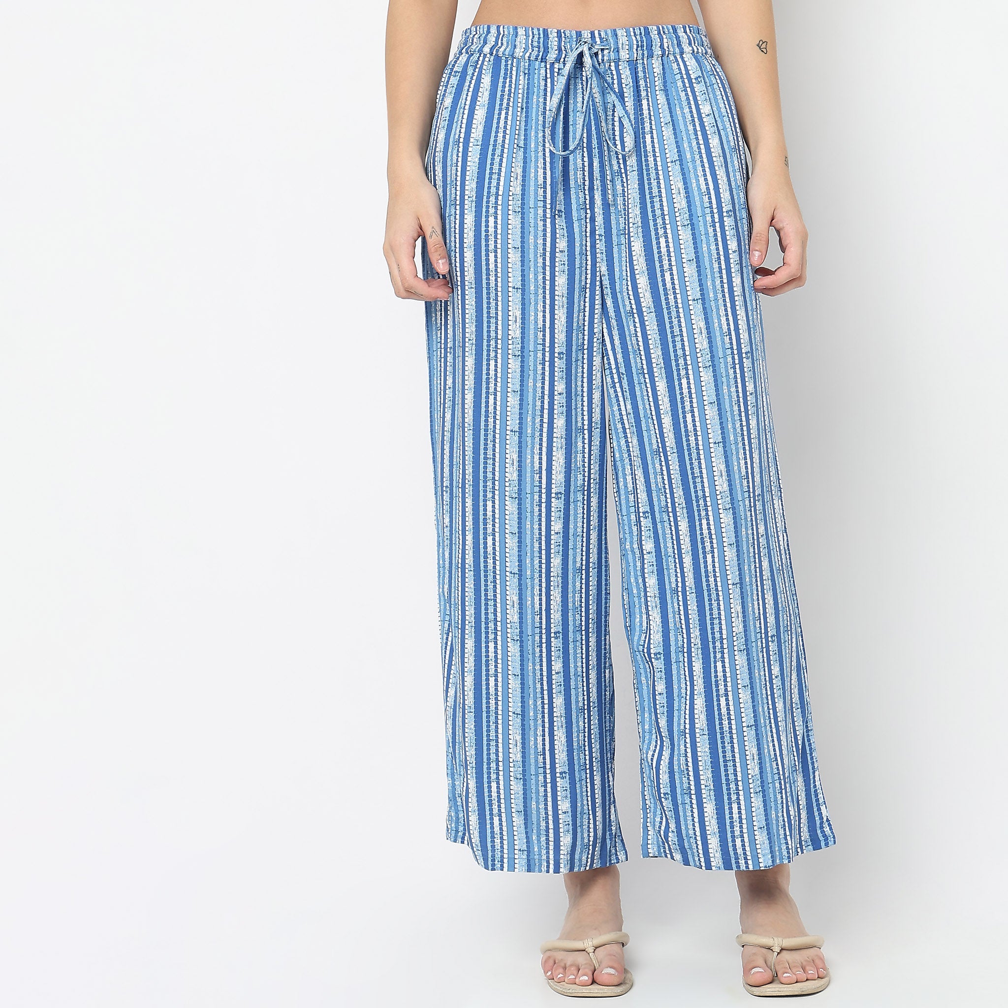 Buy DE MOZA Ice Blue Womens Solid Flared Palazzo Pants | Shoppers Stop
