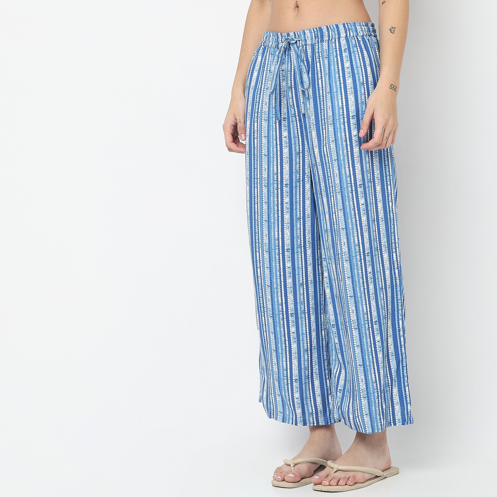 Regular Fit Striped Mid Rise Palazzos
