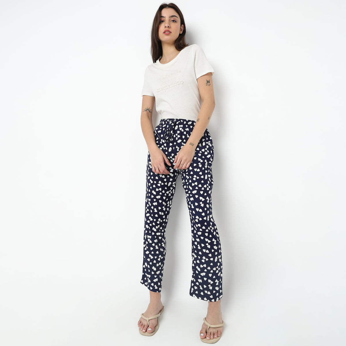 Regular Fit Heart Mid Rise Pyjamas