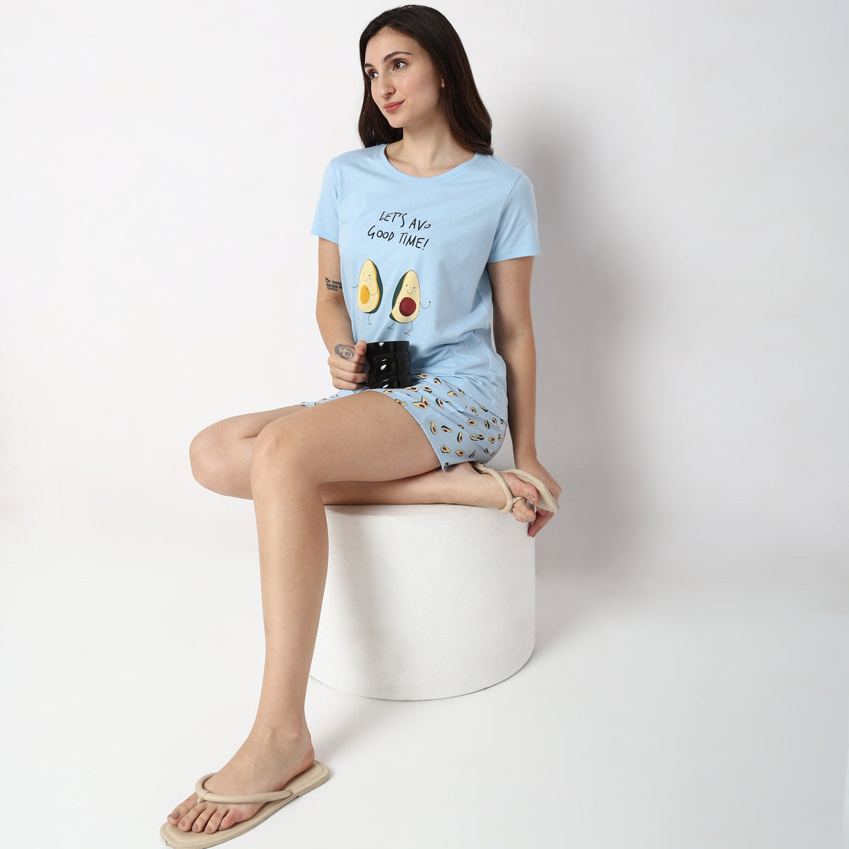 Women Wearing Regular Fit Printed Sleepwear Set