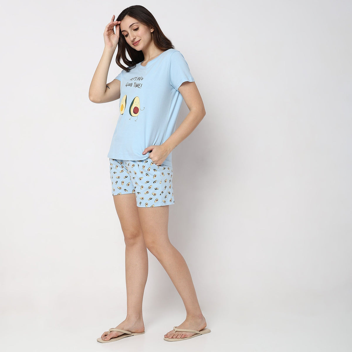 Women Wearing Regular Fit Printed Sleepwear Set