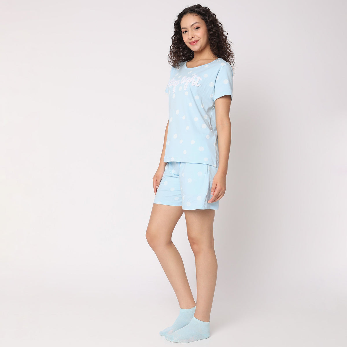 Women Wearing Regular Fit Printed Sleepwear Set