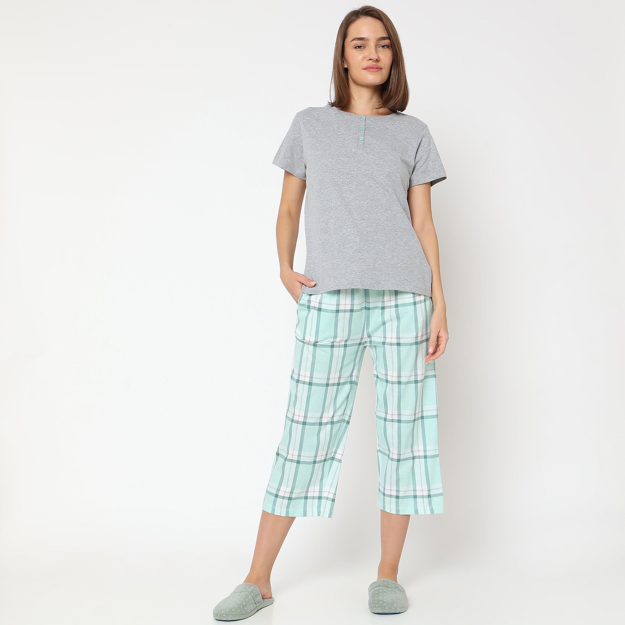 Women Wearing Regular Fit Solid Sleepwear Set