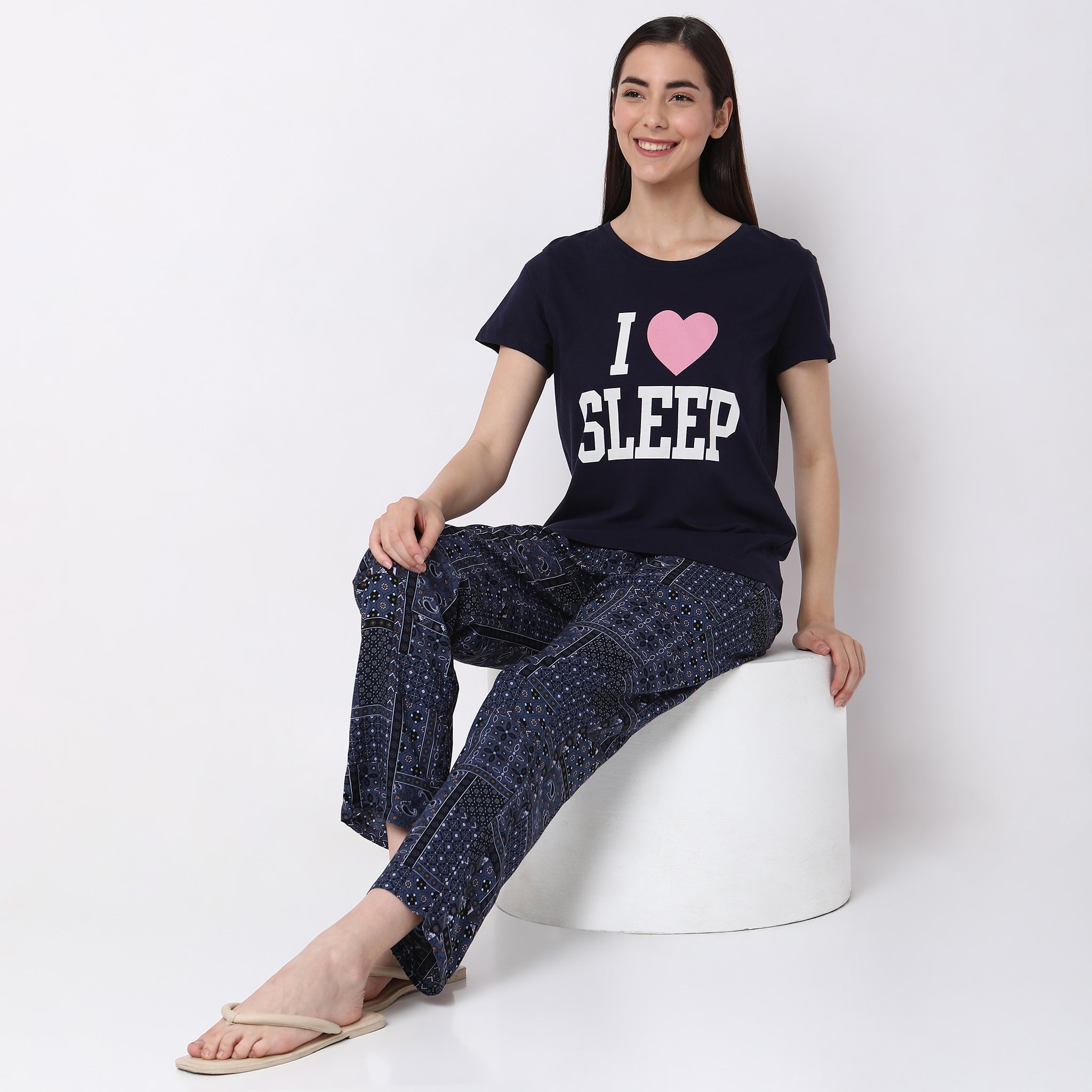 Women Wearing Regular Fit Graphic Sleepwear Top