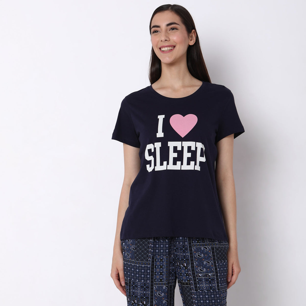 Women Wearing Regular Fit Graphic Sleepwear Top