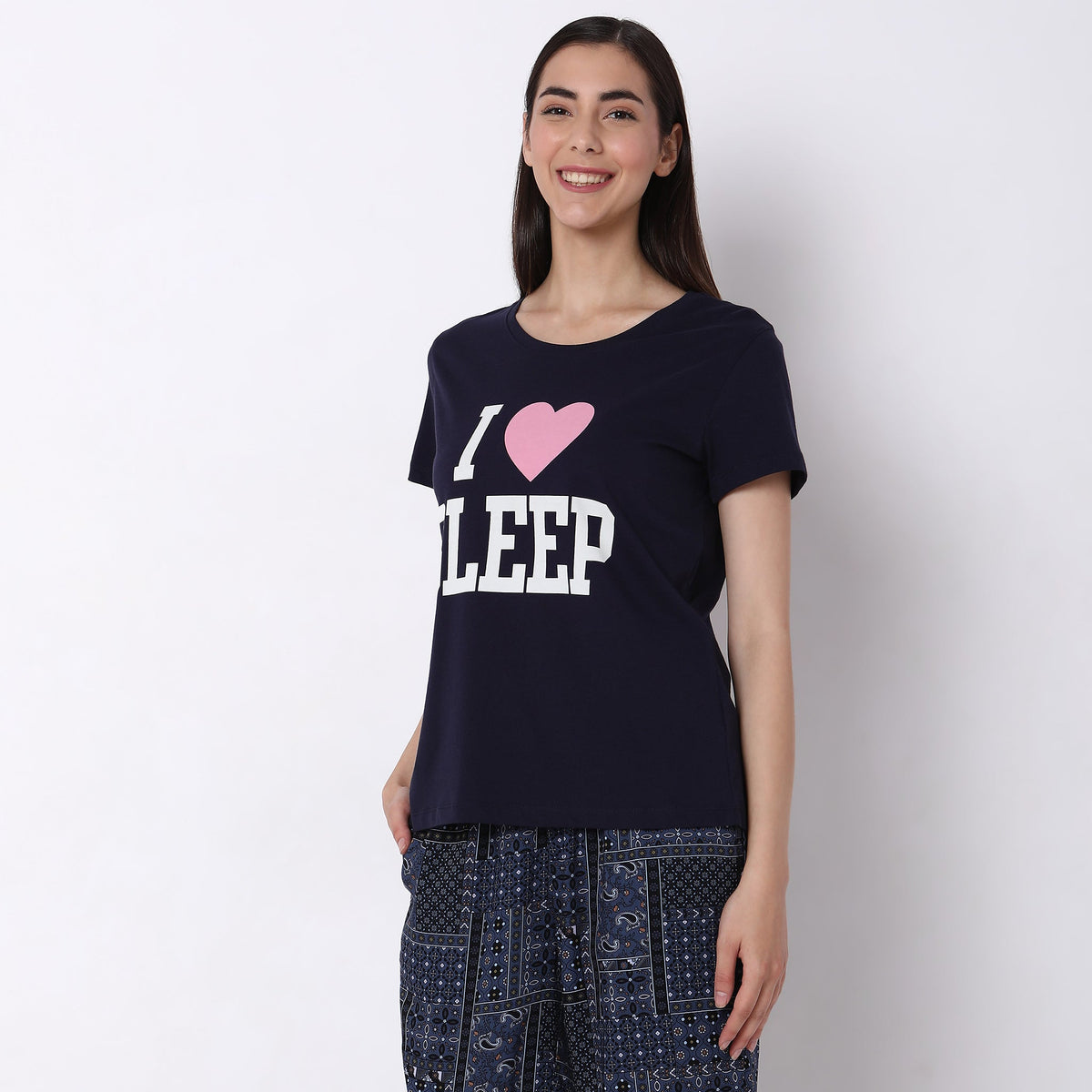 Women Wearing Regular Fit Graphic Sleepwear Top