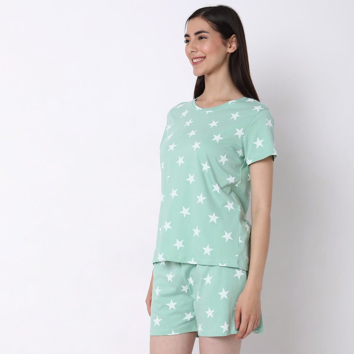 Women Wearing Regular Fit Printed Sleepwear Top