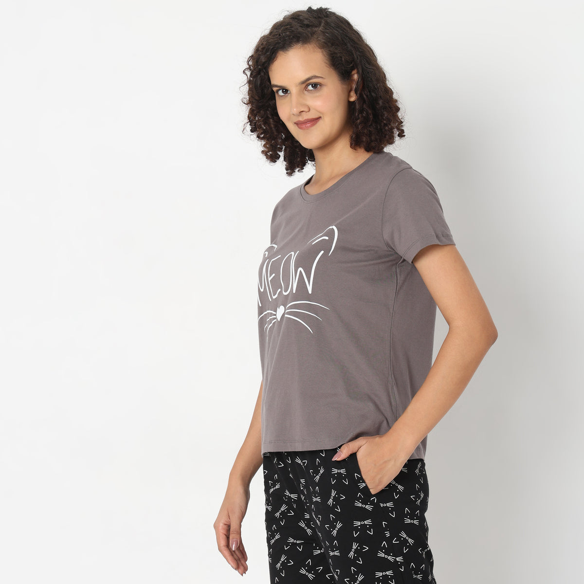 Regular Fit Animal Print Sleepwear Top