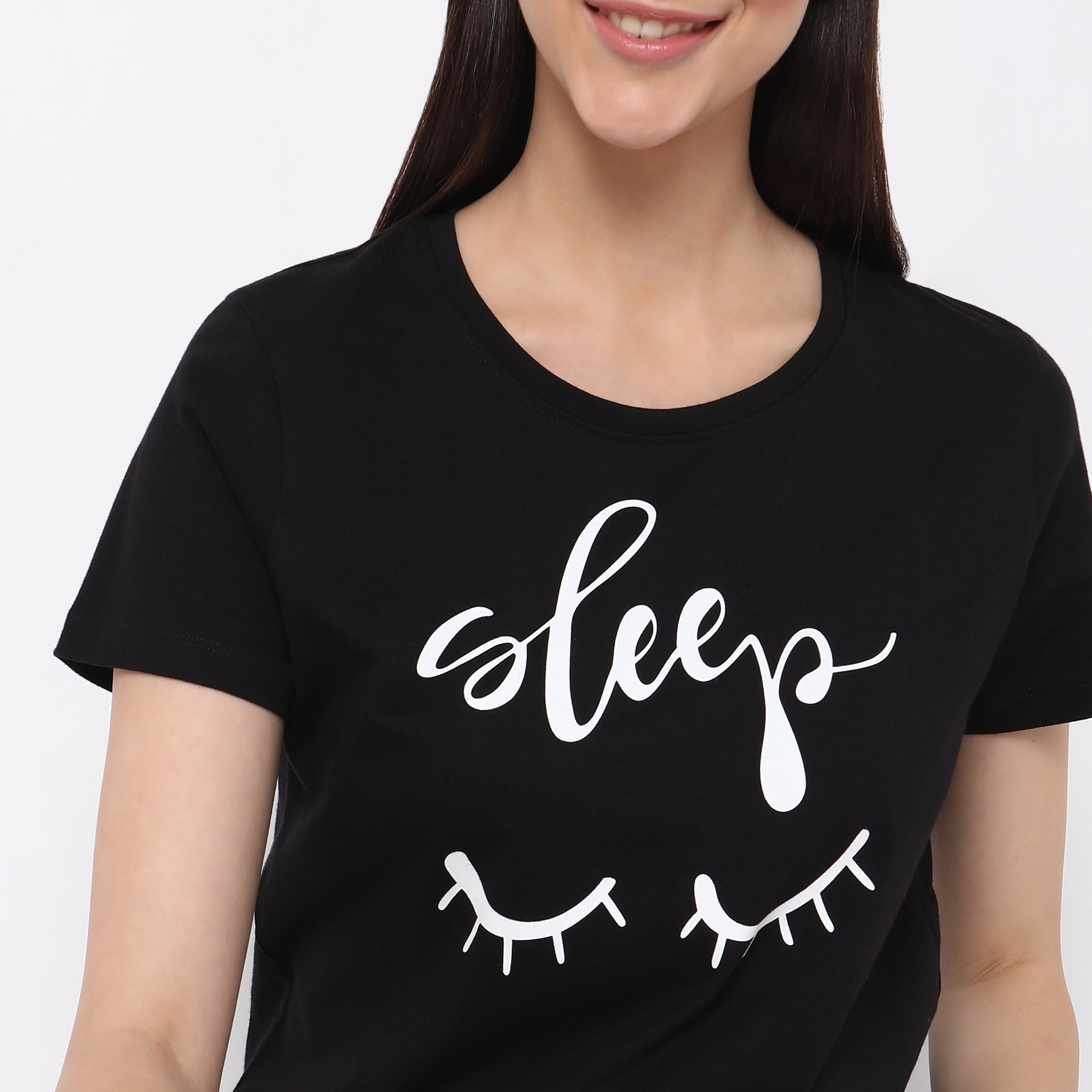 Women Wearing Regular Fit Printed Sleepwear Top