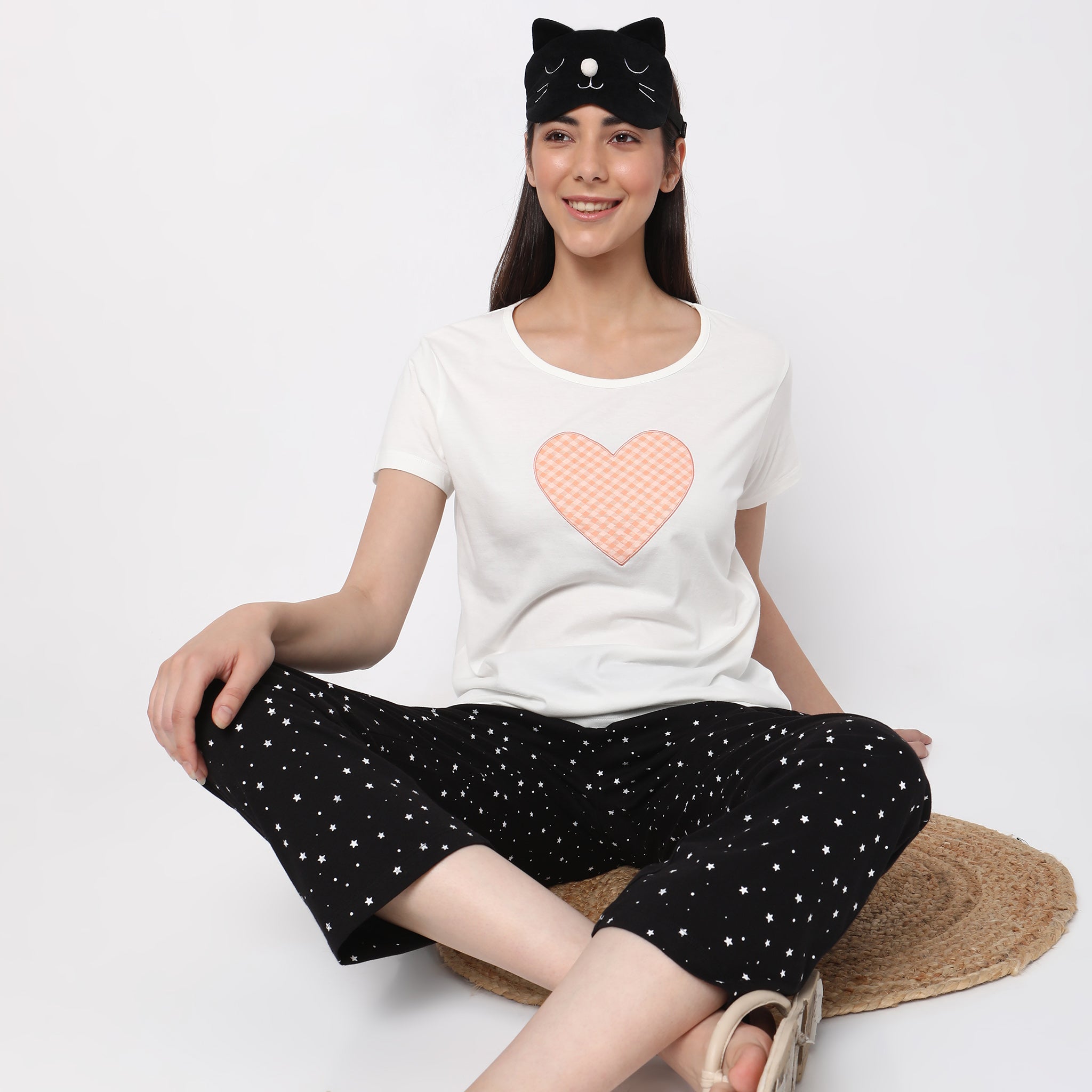 Women Wearing Regular Fit Printed Sleepwear Top