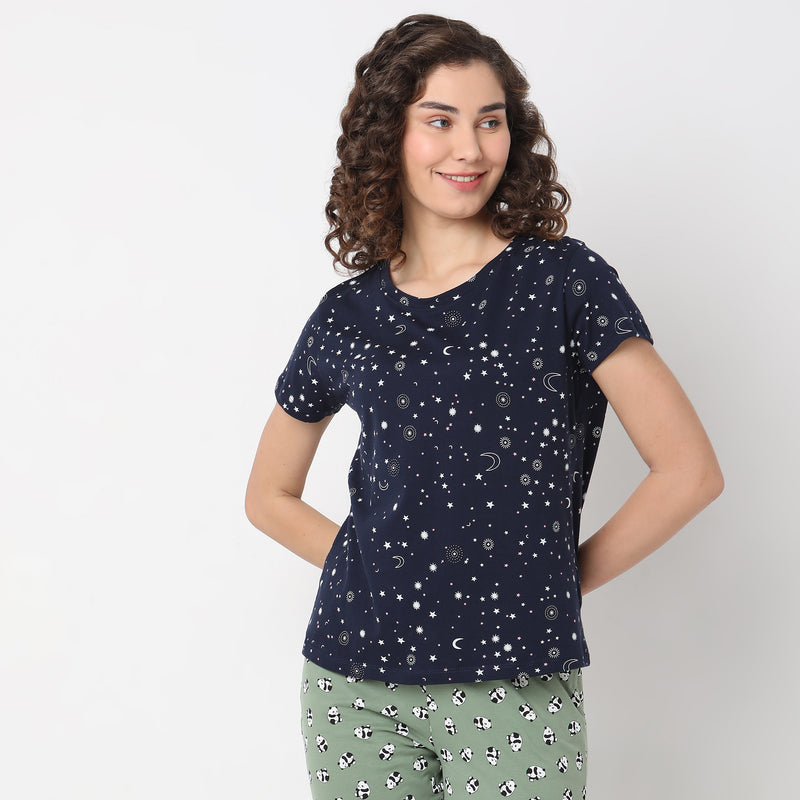 Regular Fit Printed Sleepwear Top