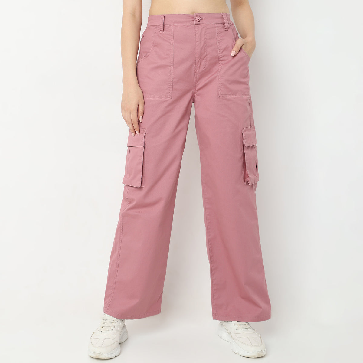 Regular Fit Solid High Rise Trousers