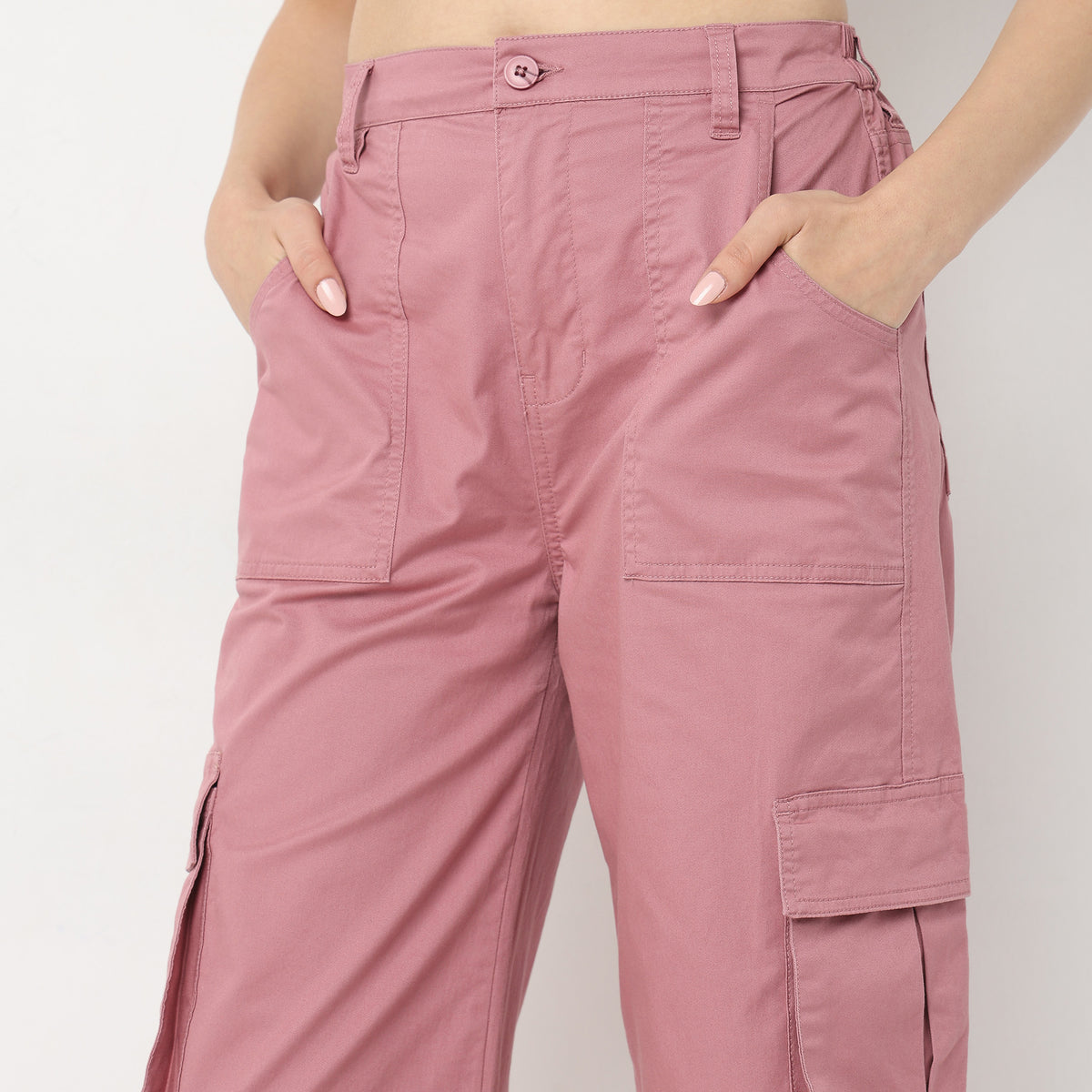 Regular Fit Solid High Rise Trousers