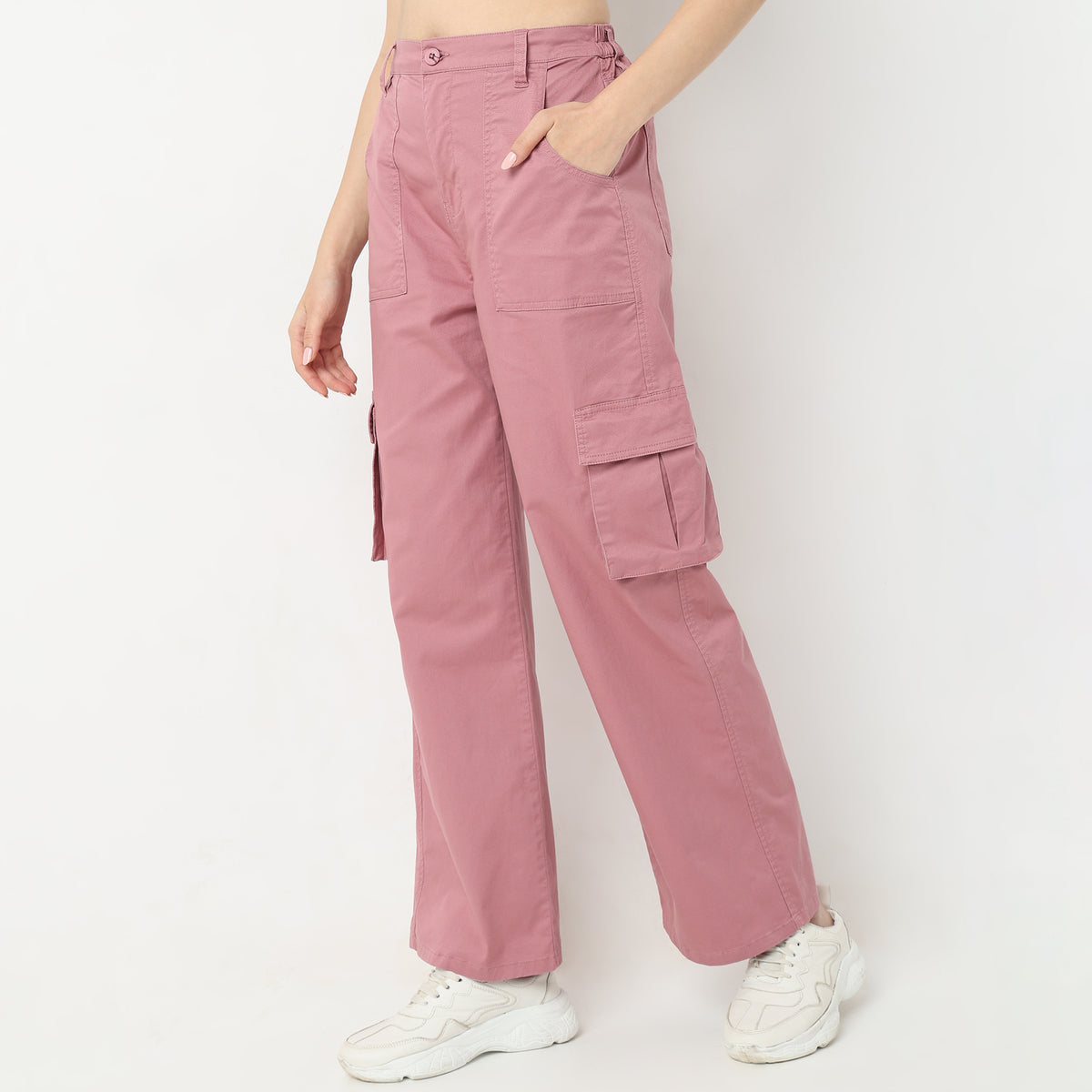 Regular Fit Solid High Rise Trousers