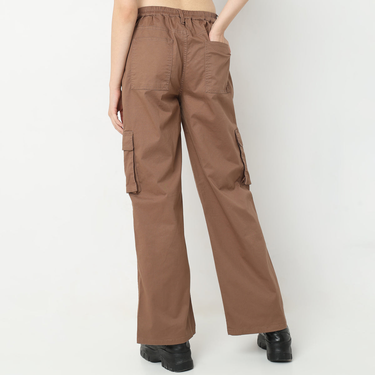 Regular Fit Solid High Rise Trousers