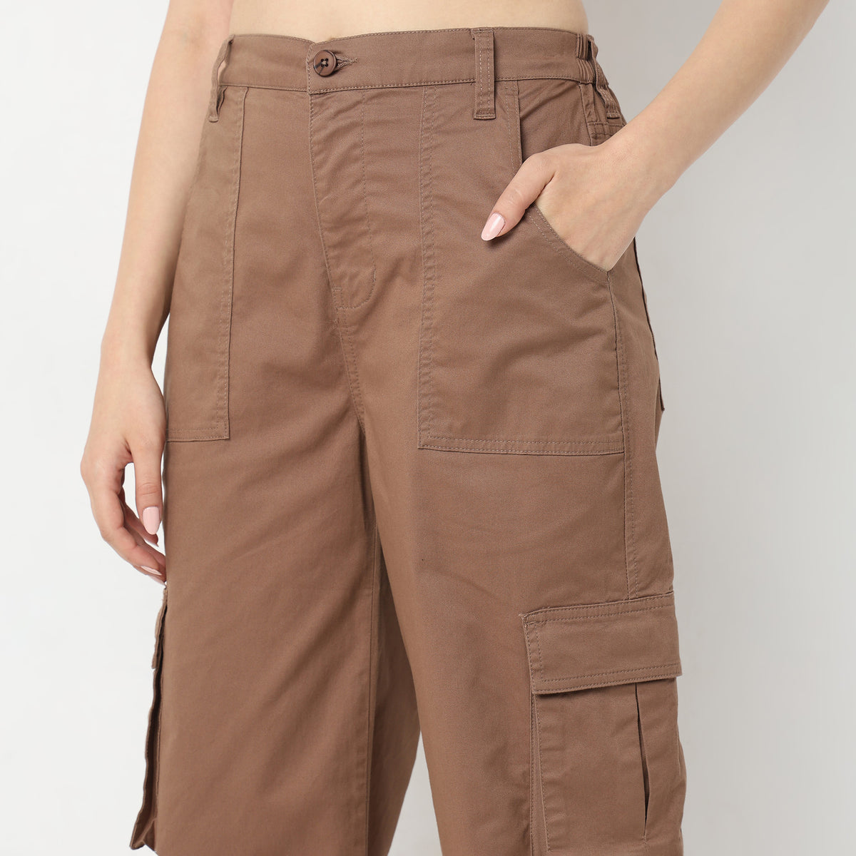 Regular Fit Solid High Rise Trousers