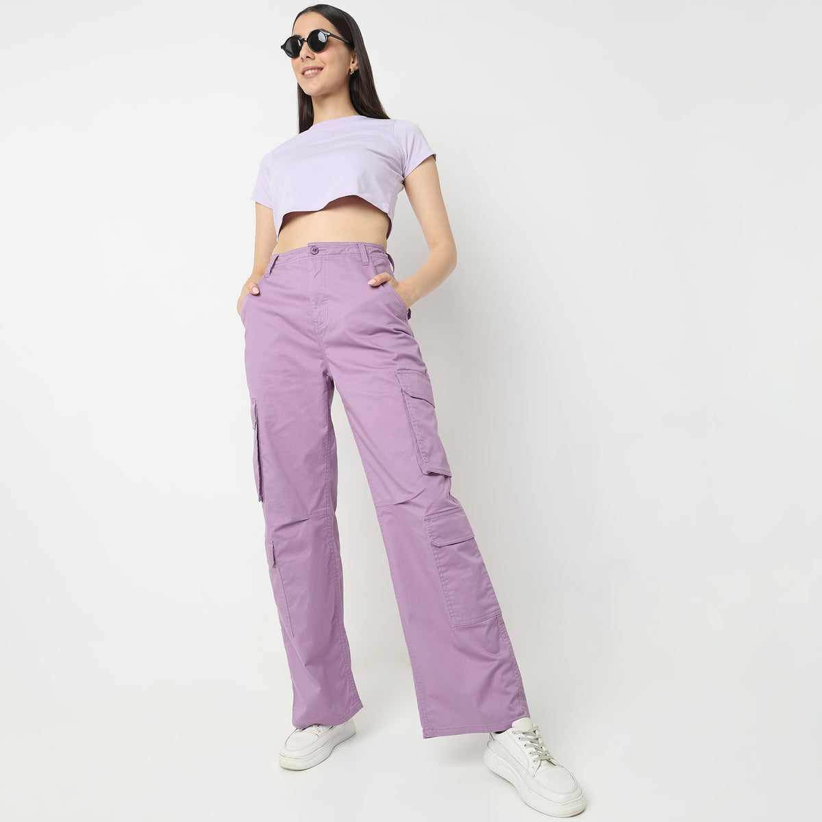 Regular Fit Solid High Rise Trousers