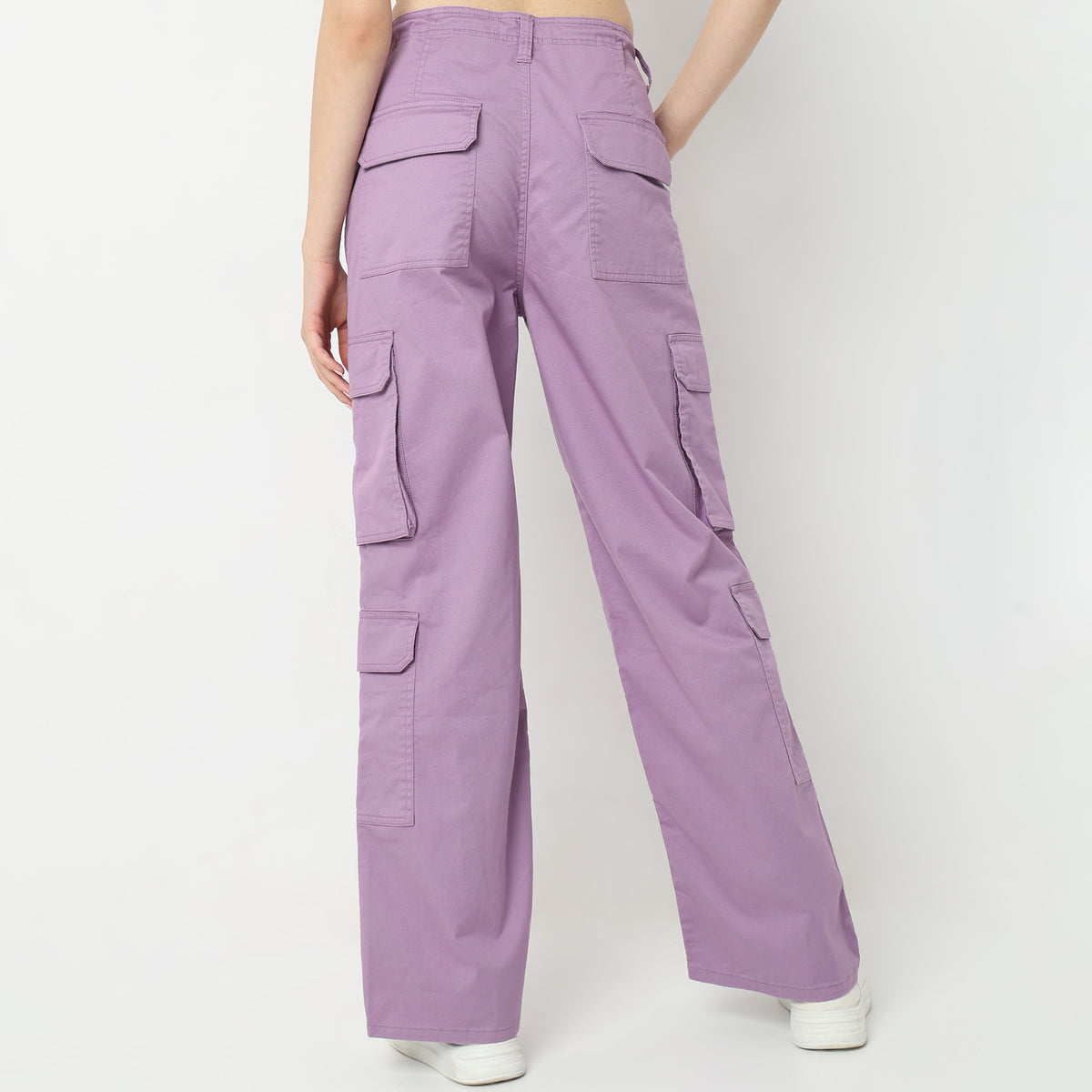 Regular Fit Solid High Rise Trousers