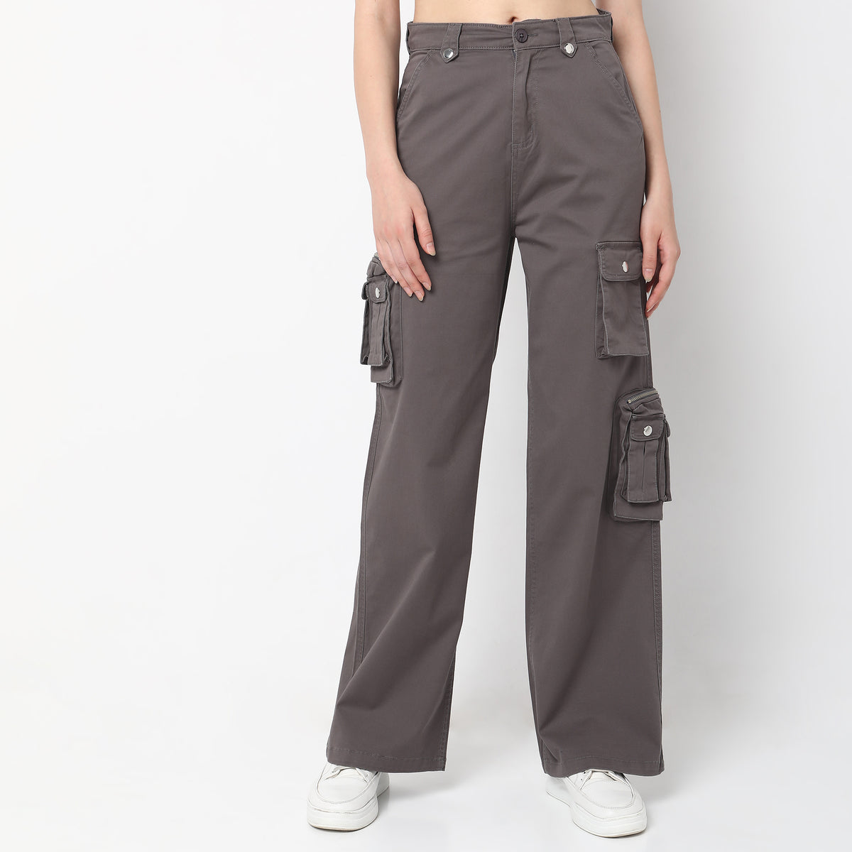 Regular Fit Solid High Rise Trousers