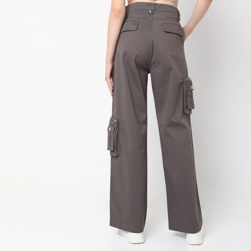 Regular Fit Solid High Rise Trousers