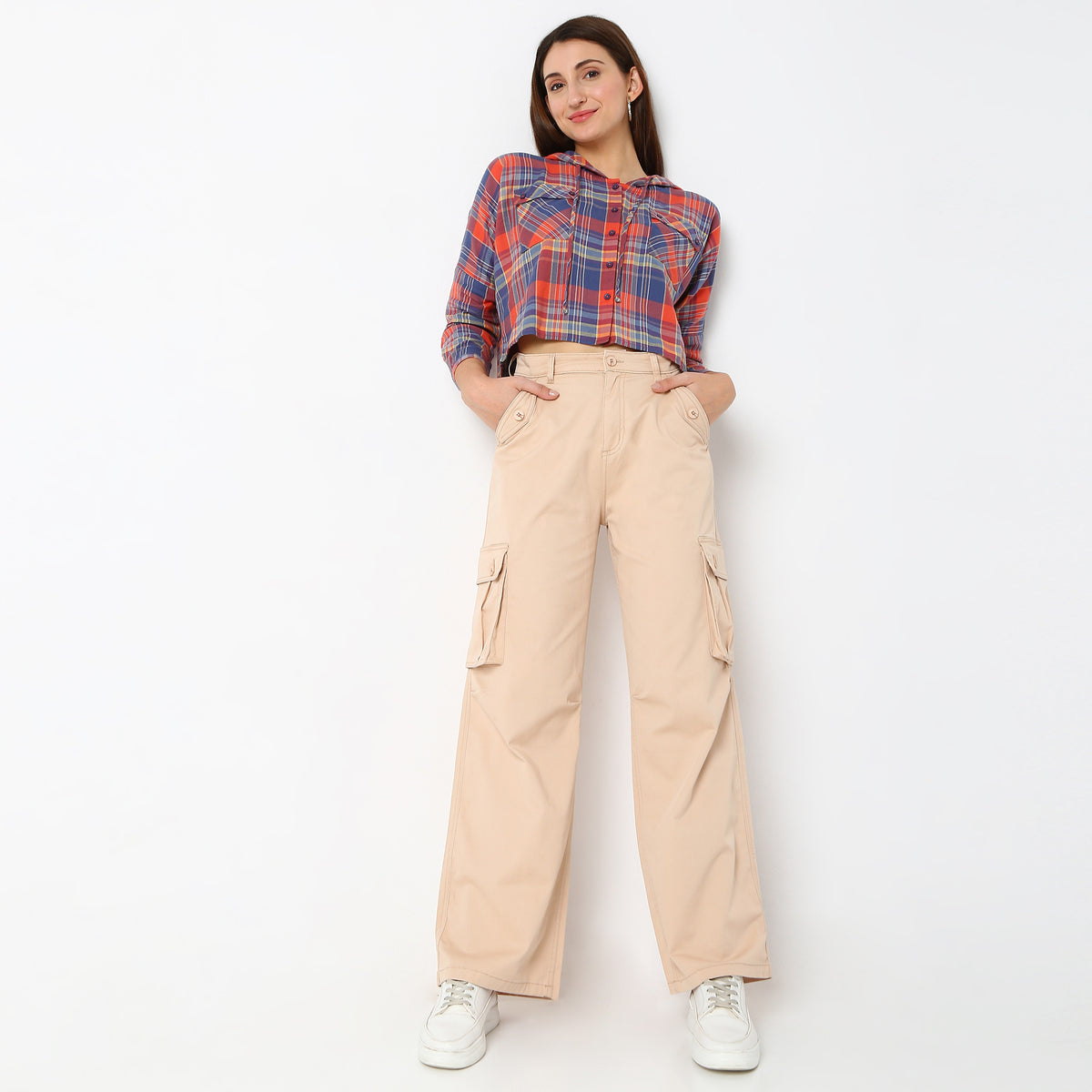 Regular Fit Solid High Rise Trousers