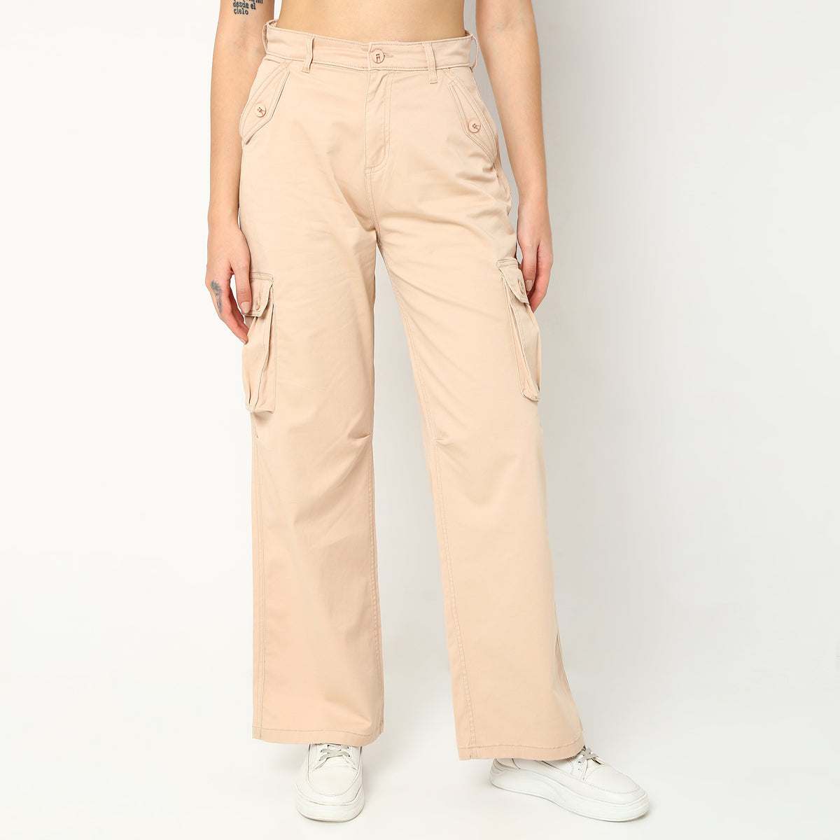 Regular Fit Solid High Rise Trousers