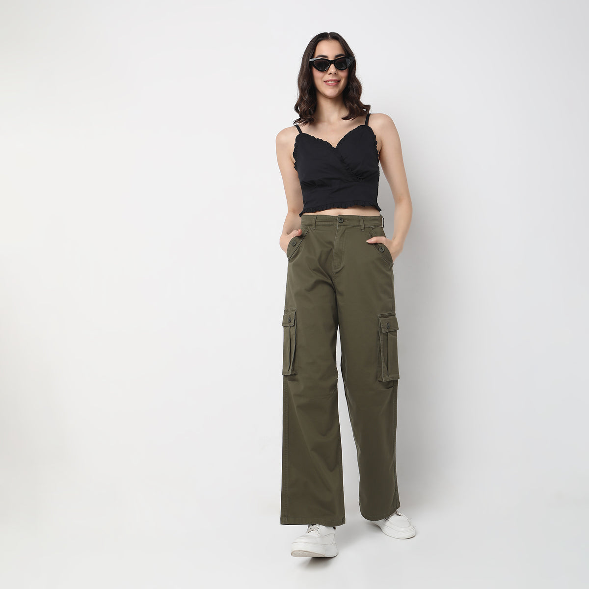 Regular Fit Solid High Rise Trousers