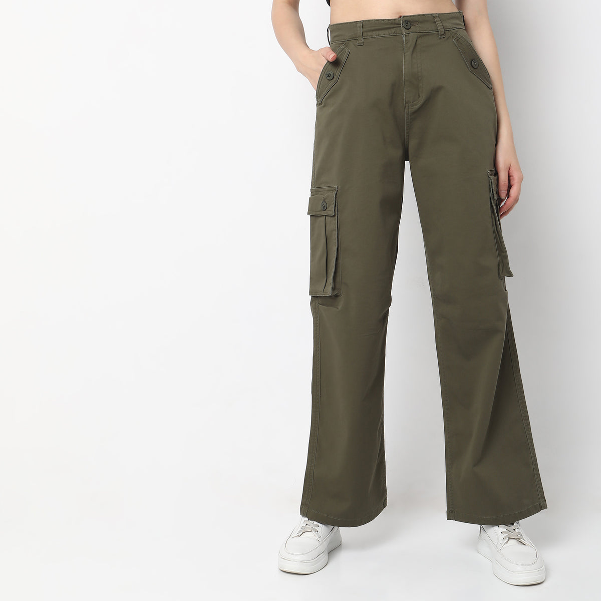 Regular Fit Solid High Rise Trousers