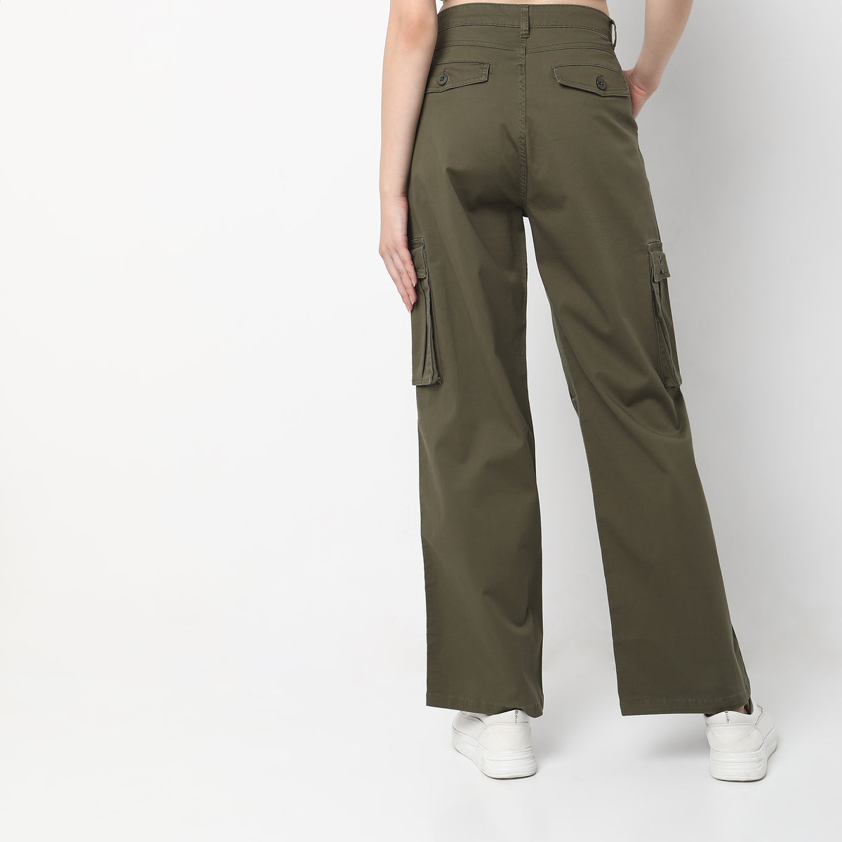 Regular Fit Solid High Rise Trousers