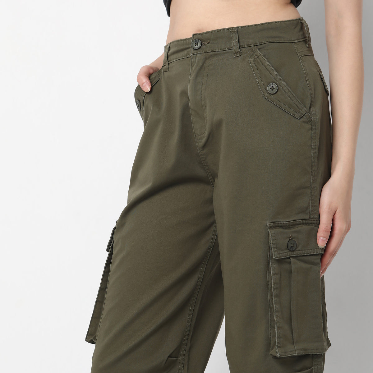 Regular Fit Solid High Rise Trousers