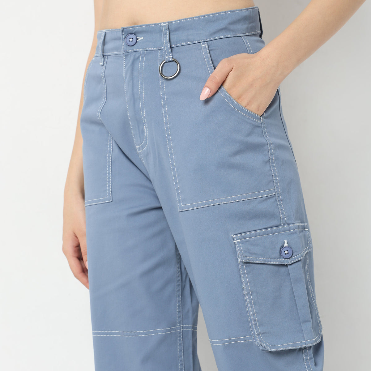 Regular Fit Solid High Rise Trousers