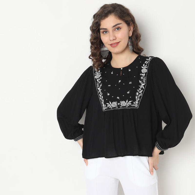 Regular Fit Embroidered Top