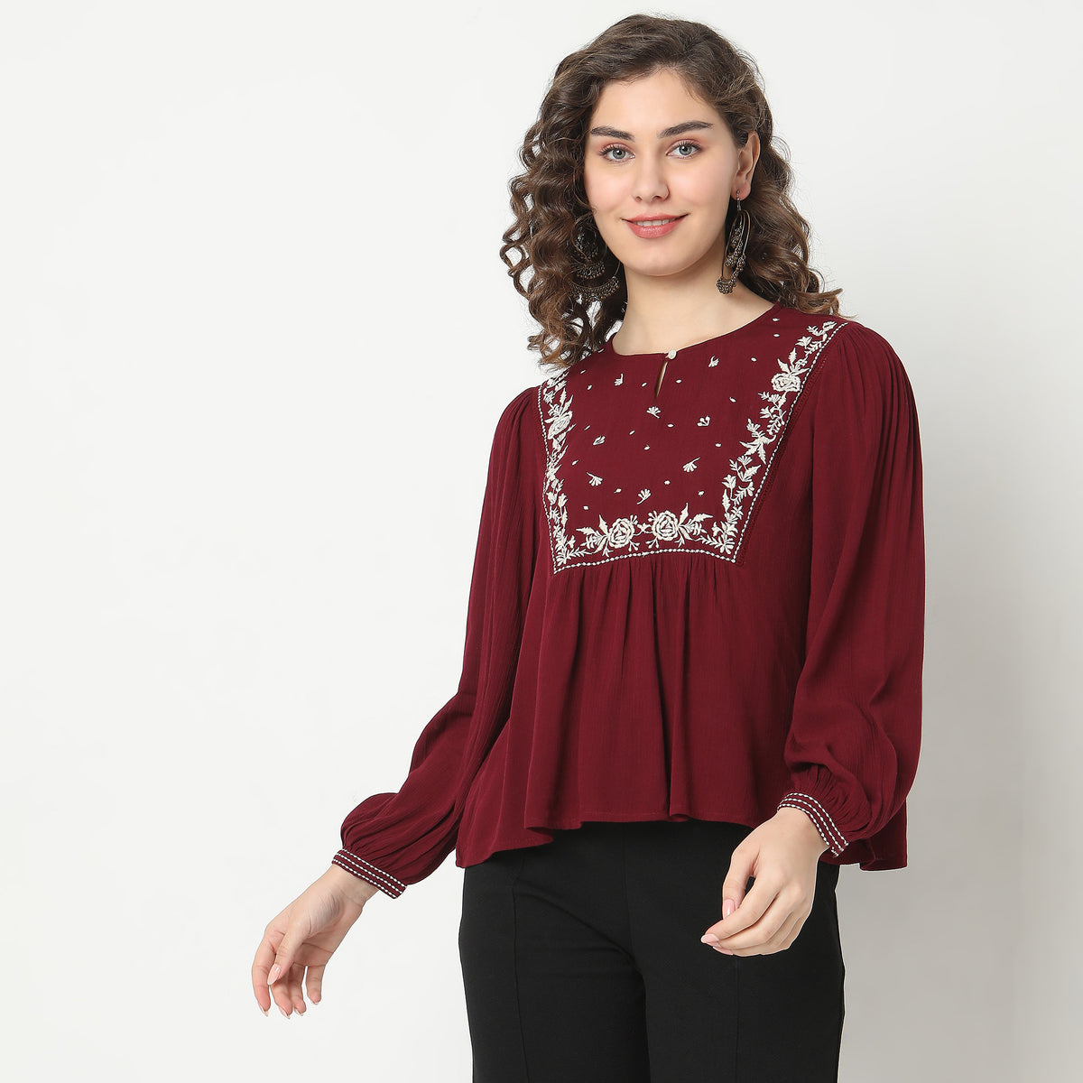 Regular Fit Embroidered Top