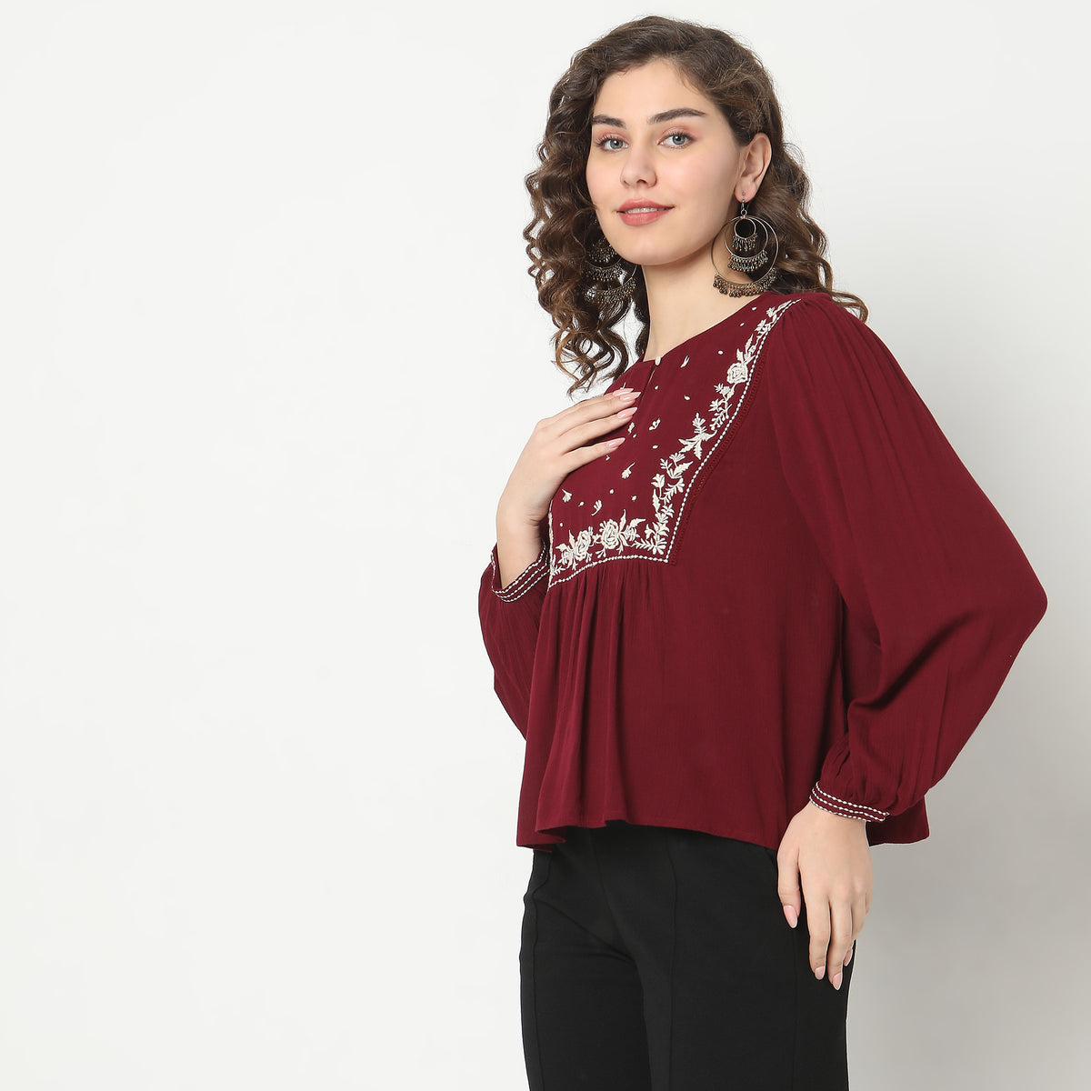 Regular Fit Embroidered Top