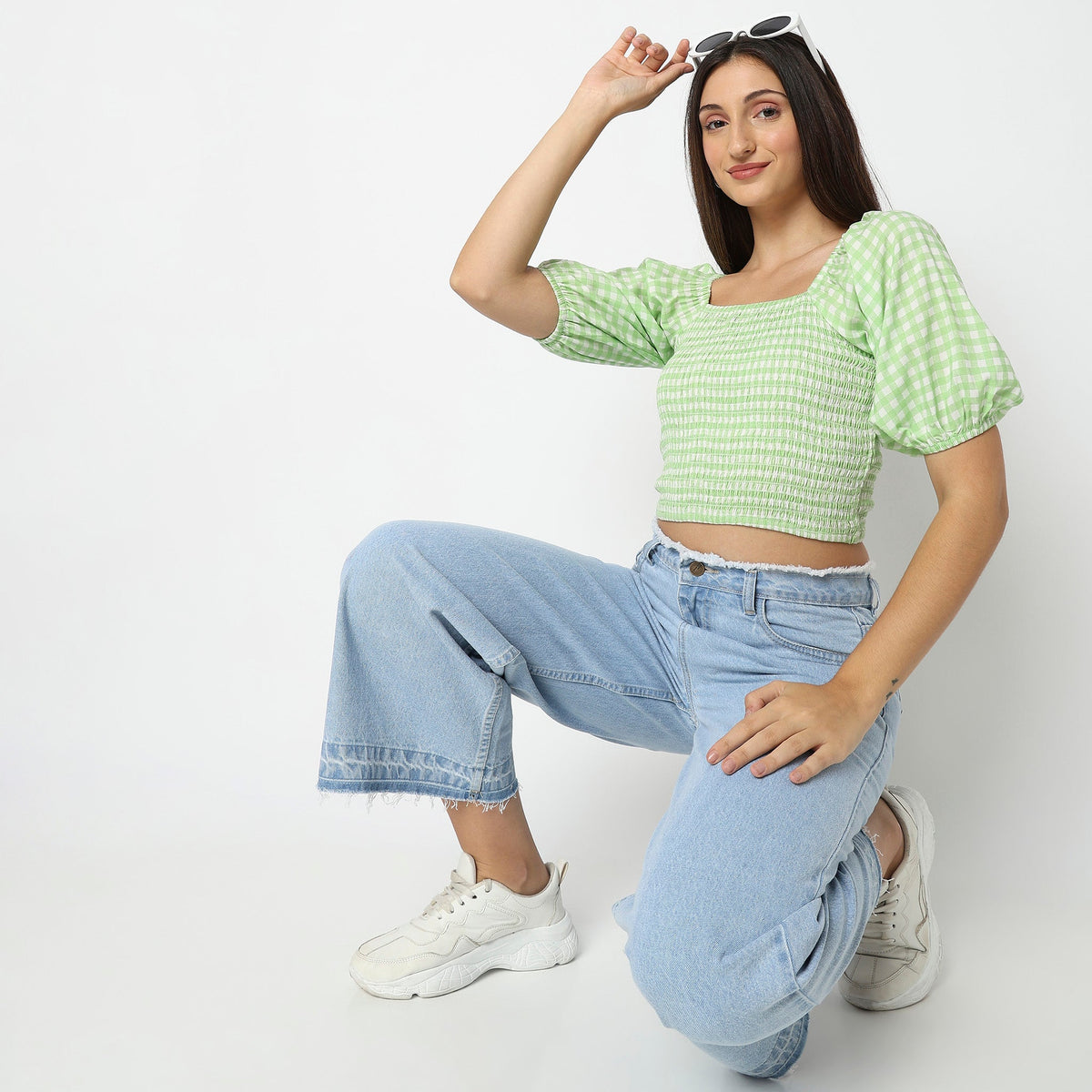 Women Wearing Regular Fit Checkered Top