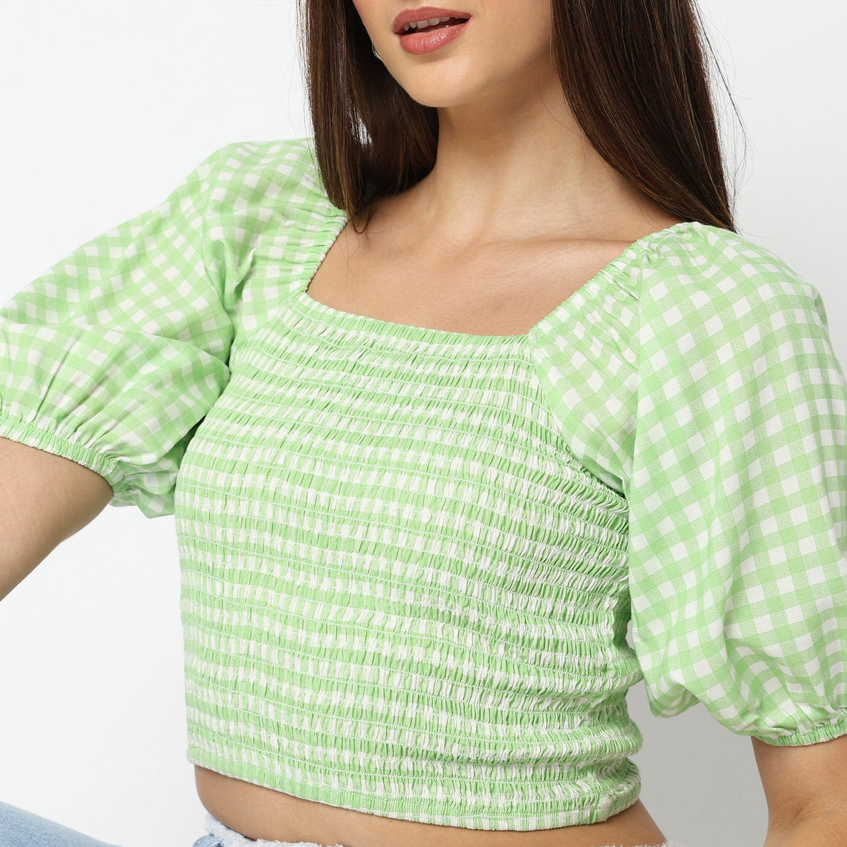 Women Wearing Regular Fit Checkered Top