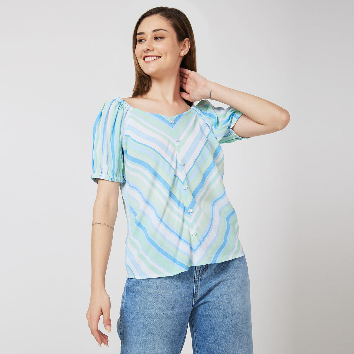 Women Wearing Regular Fit Striped Top