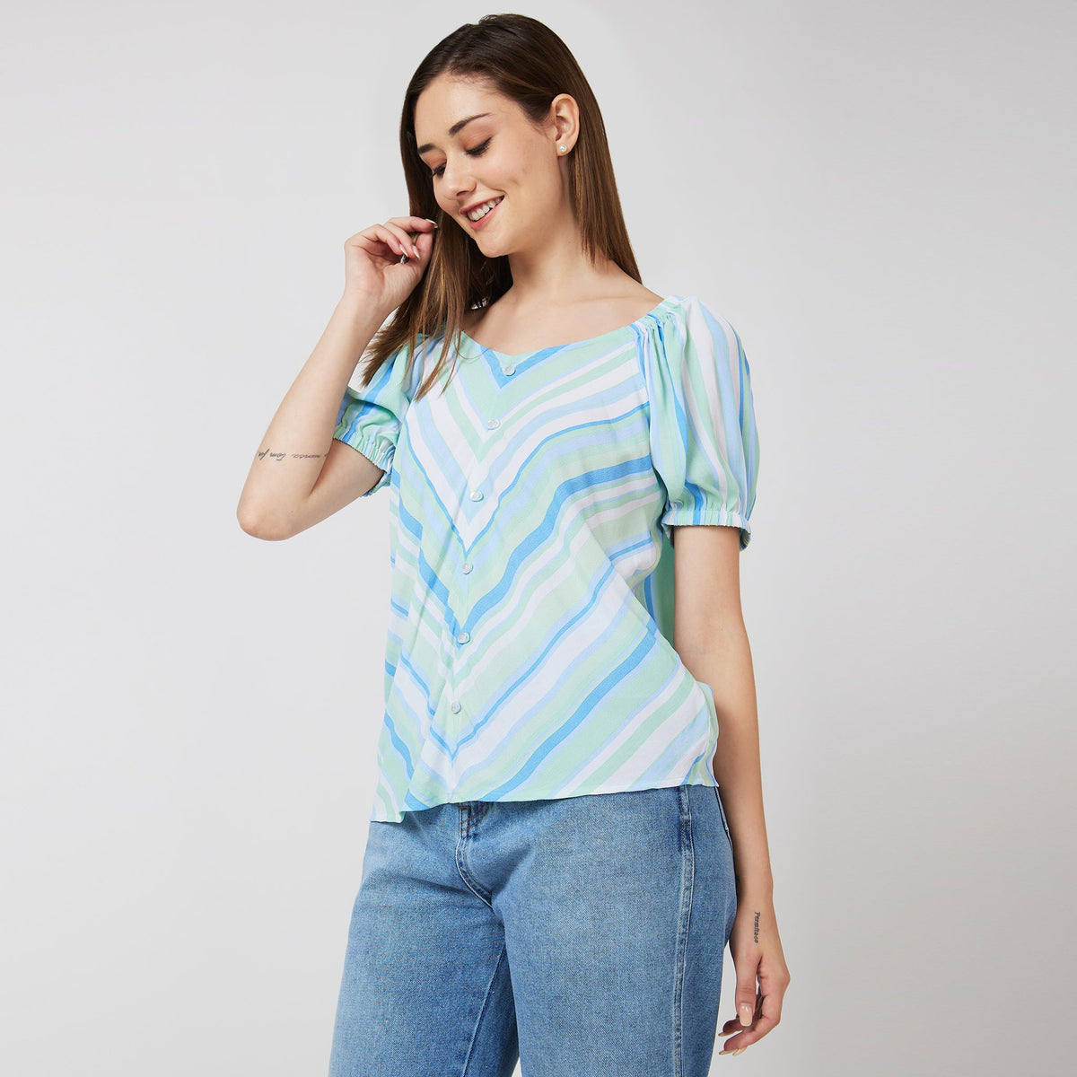 Women Wearing Regular Fit Striped Top