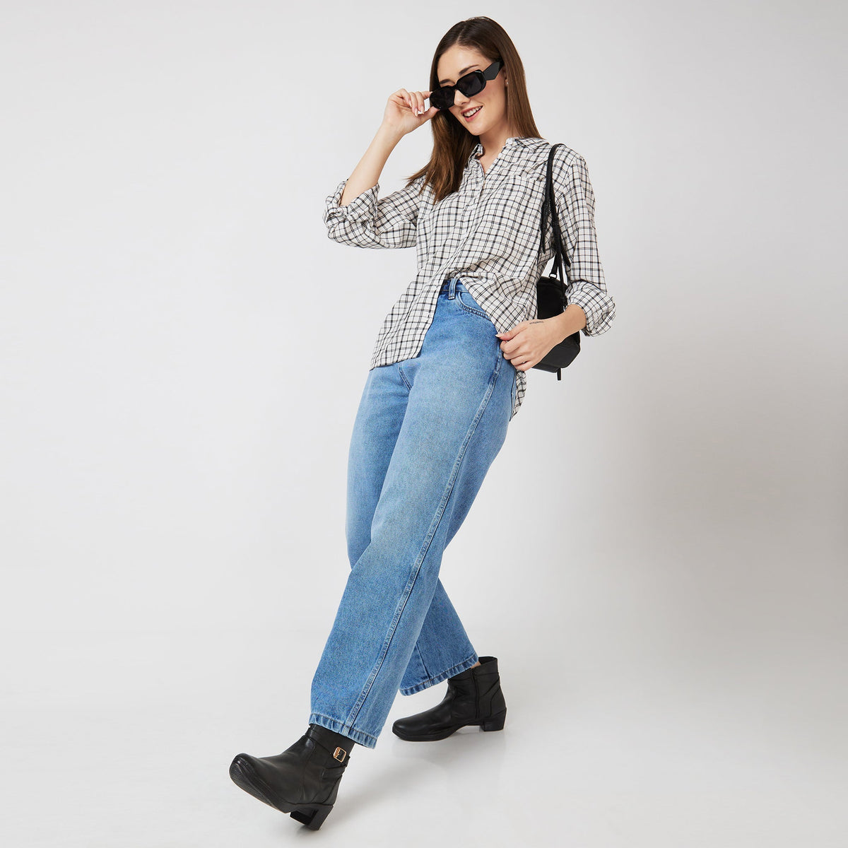 Women Wearing Regular Fit Checkered Shirt