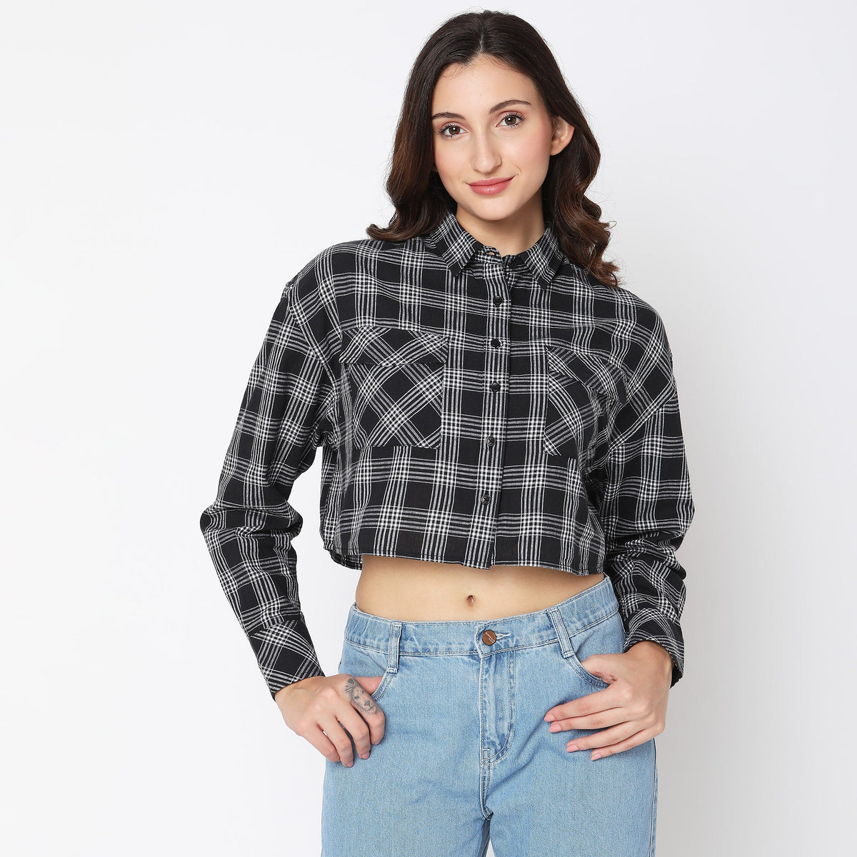 Women Wearing Regular Fit Checkered Shirt