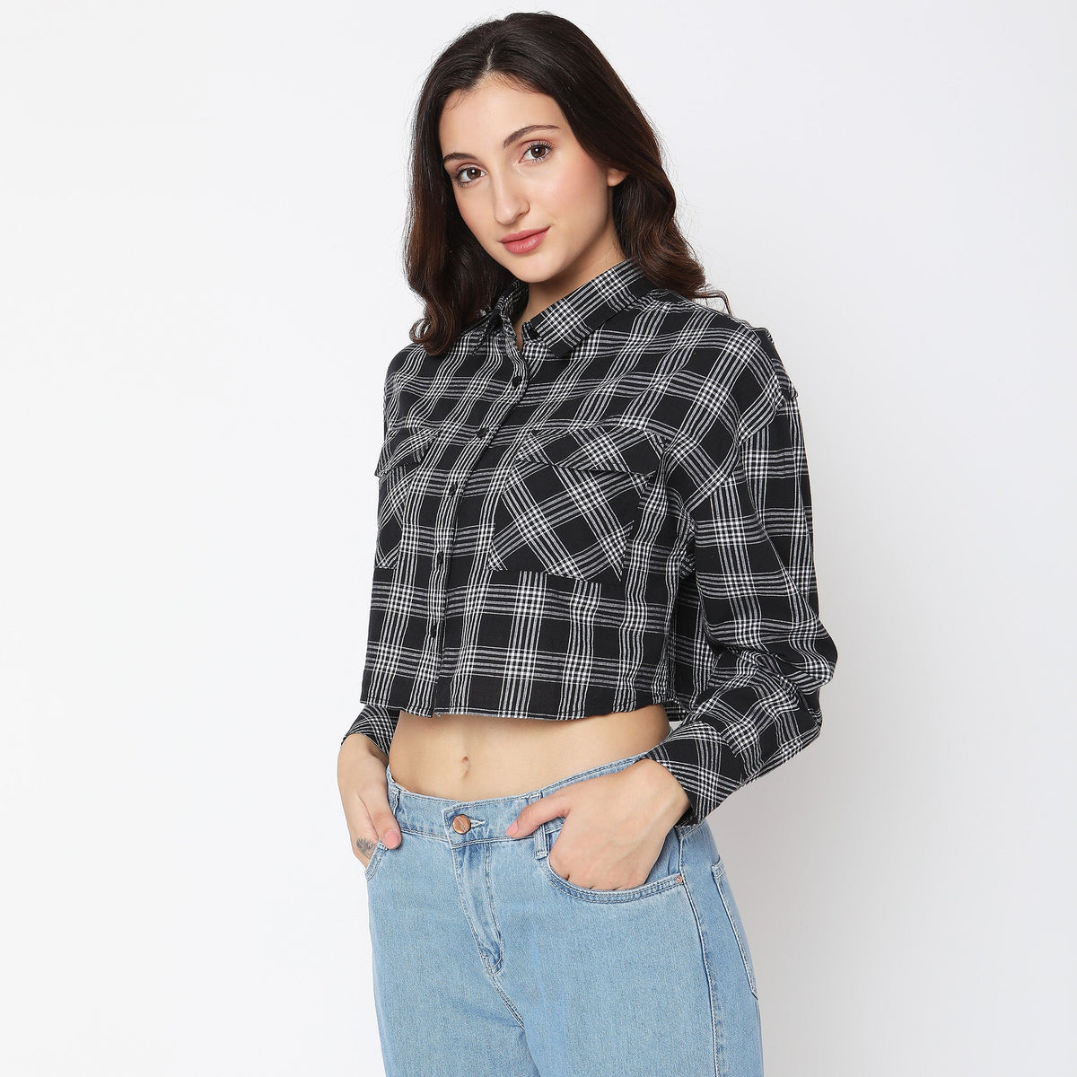 Women Wearing Regular Fit Checkered Shirt