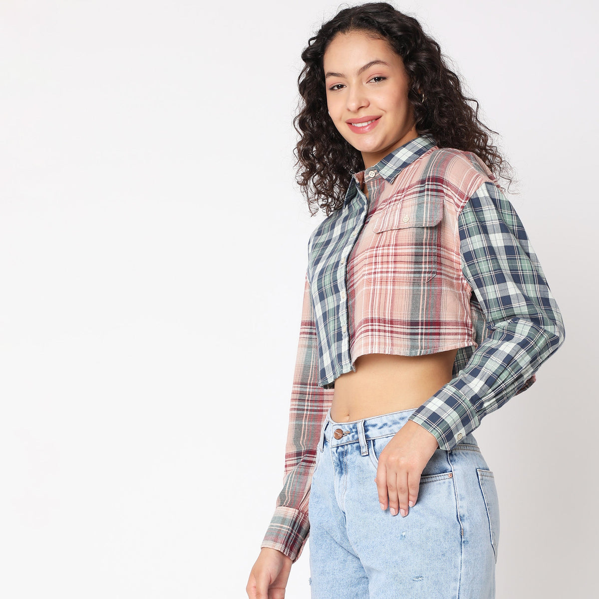 Women Wearing Regular Fit Checkered Top