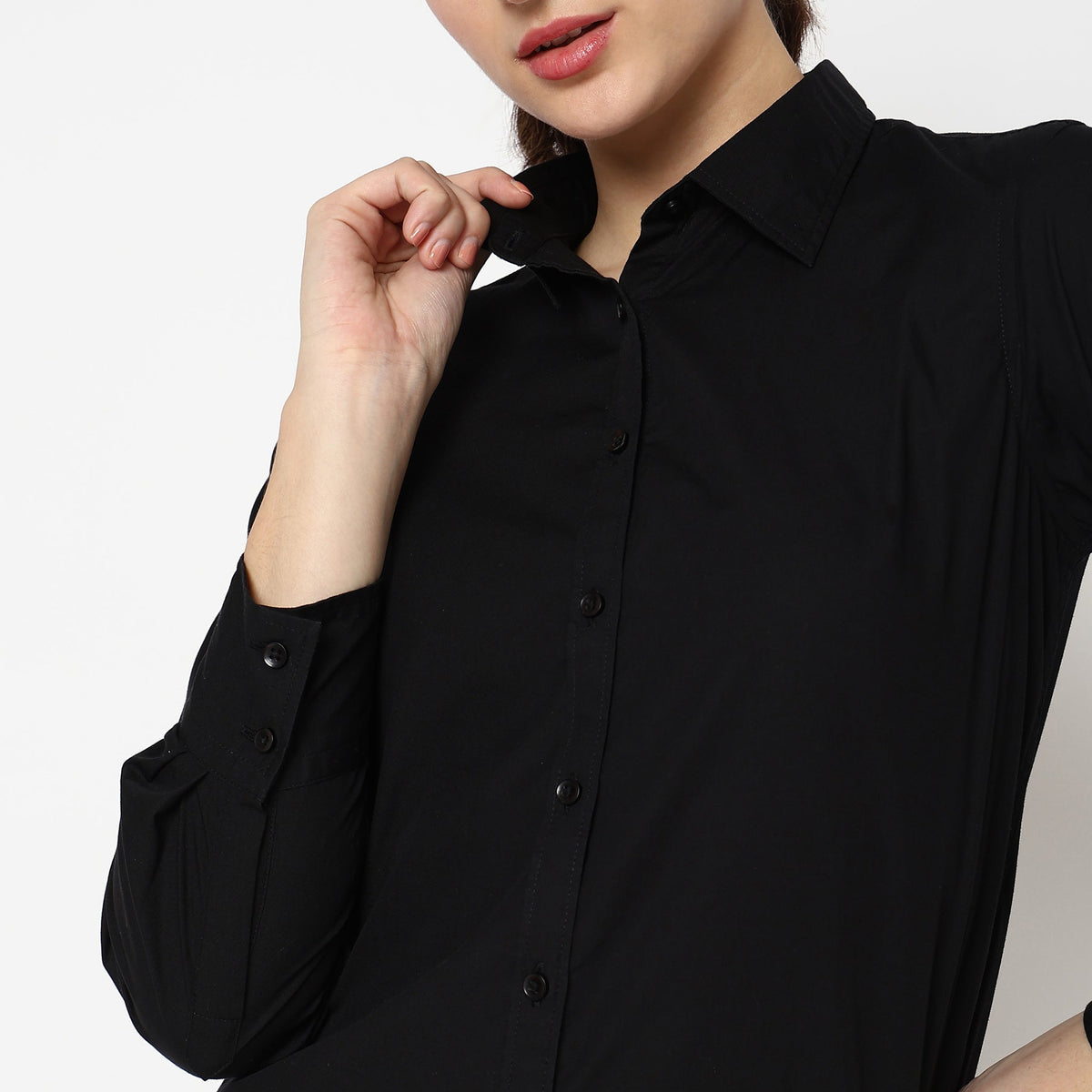 Women Wearing Regular Fit Solid Shirt