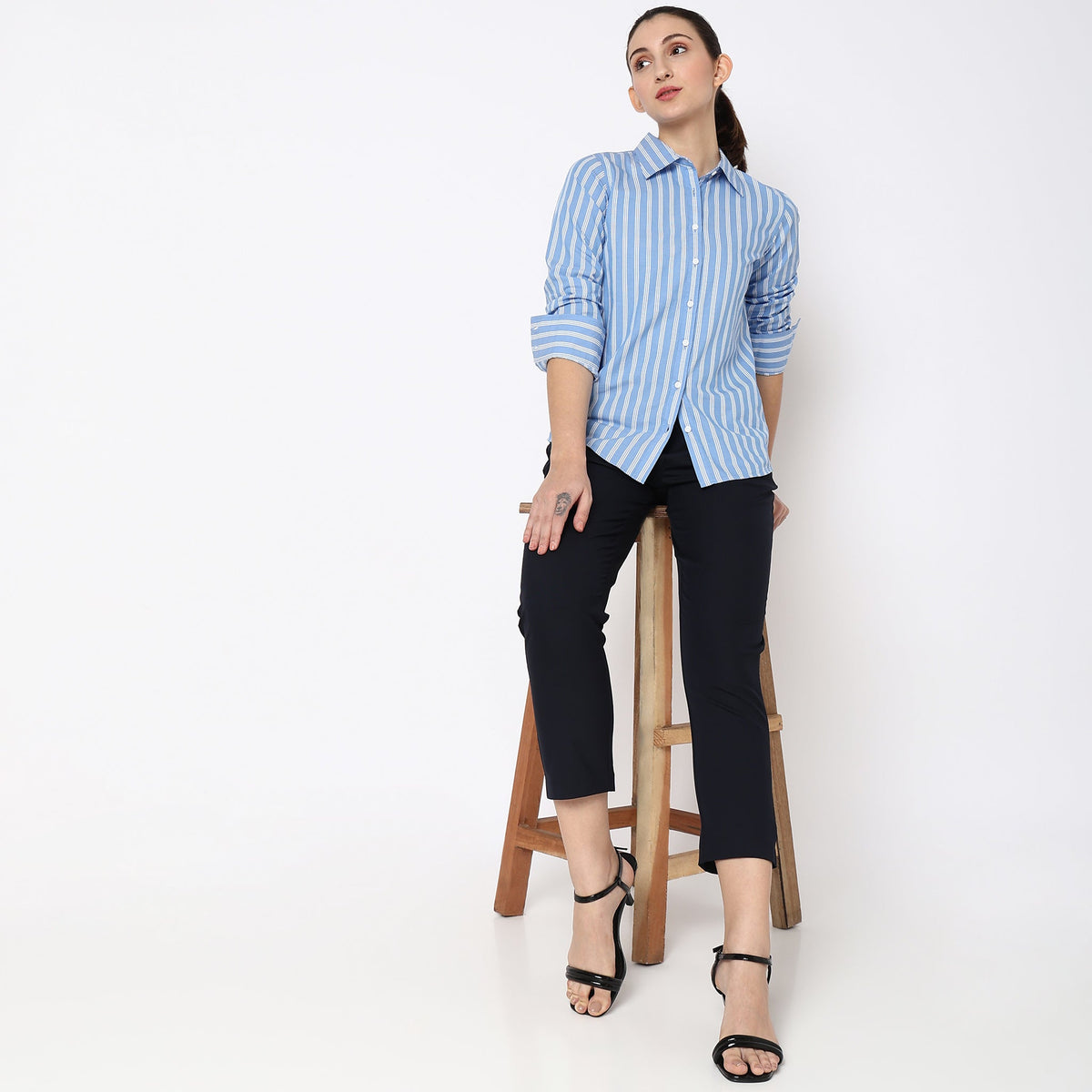 Women Wearing Regular Fit Striped Shirt