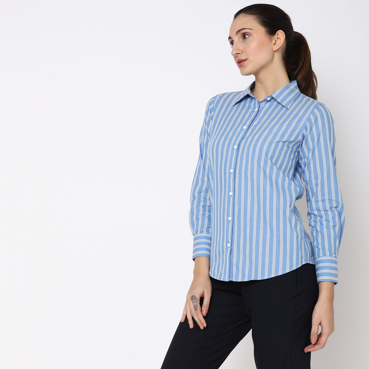 Women Wearing Regular Fit Striped Shirt