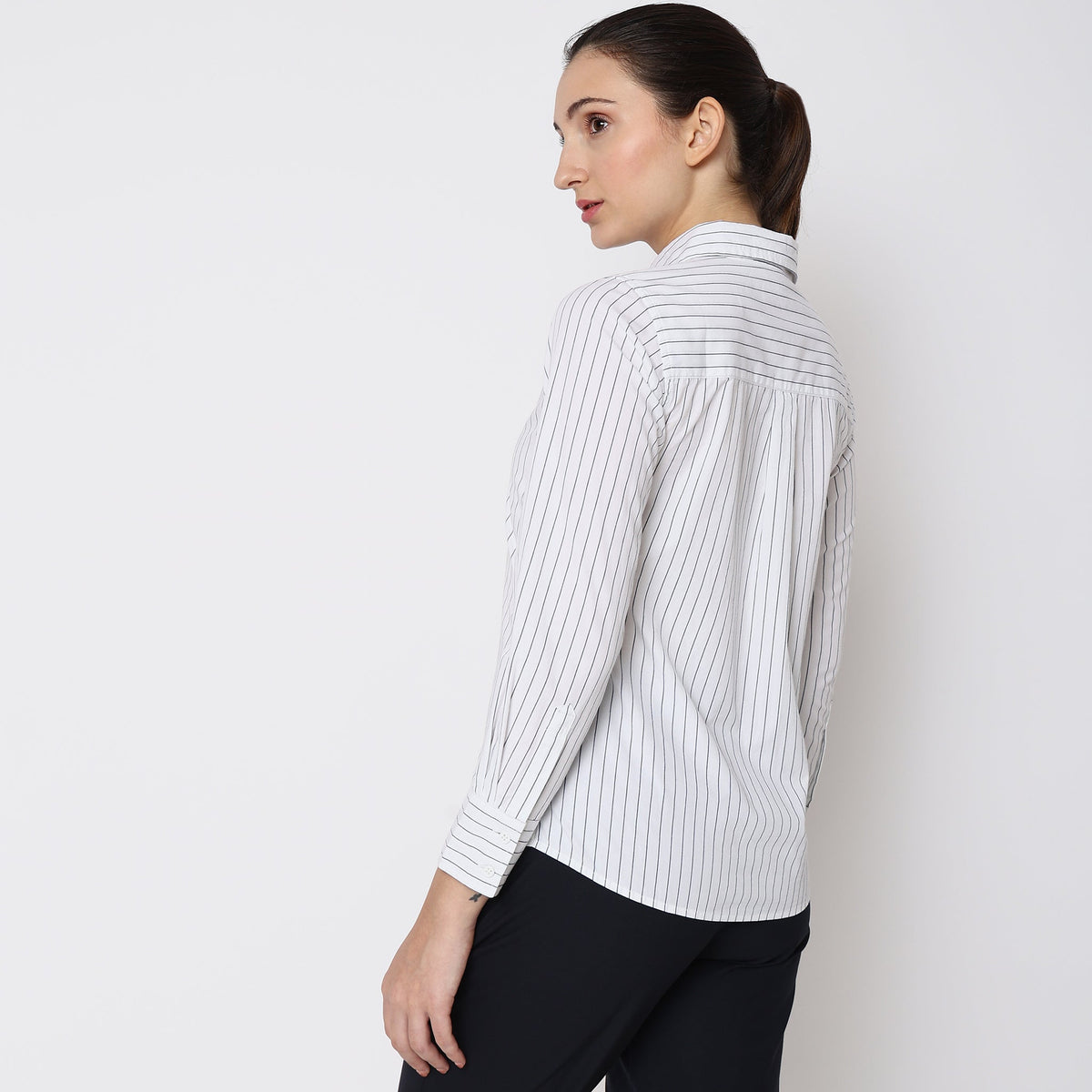 Women Wearing Regular Fit Striped Shirt