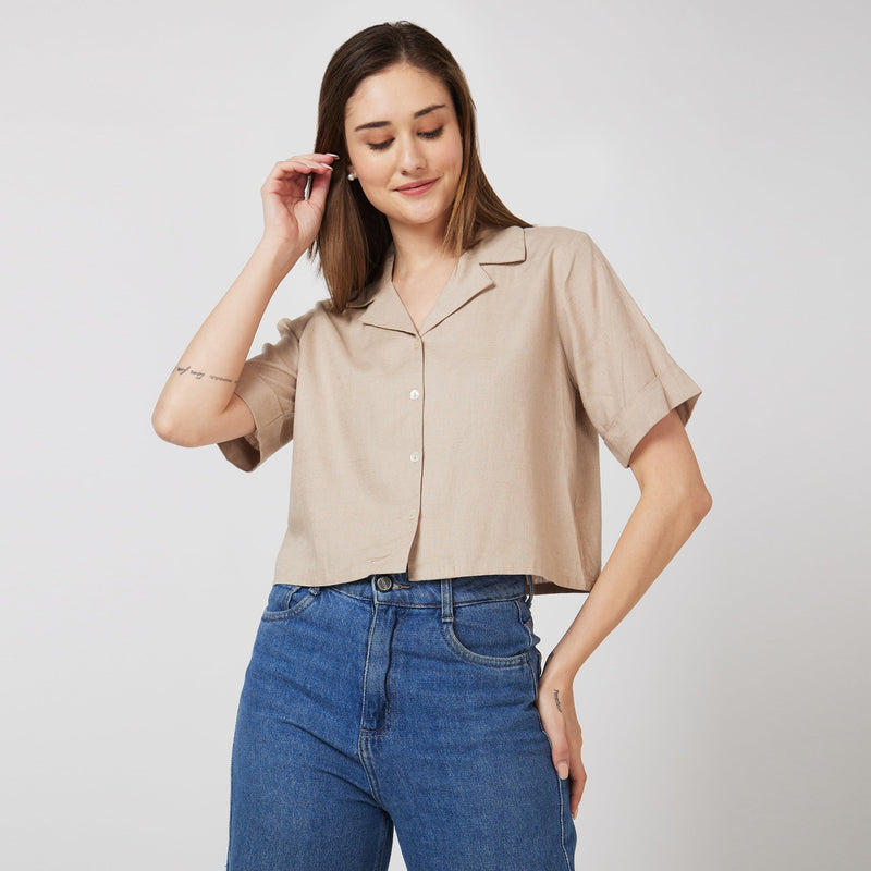 Women Wearing Boxy Fit Solid Shirt