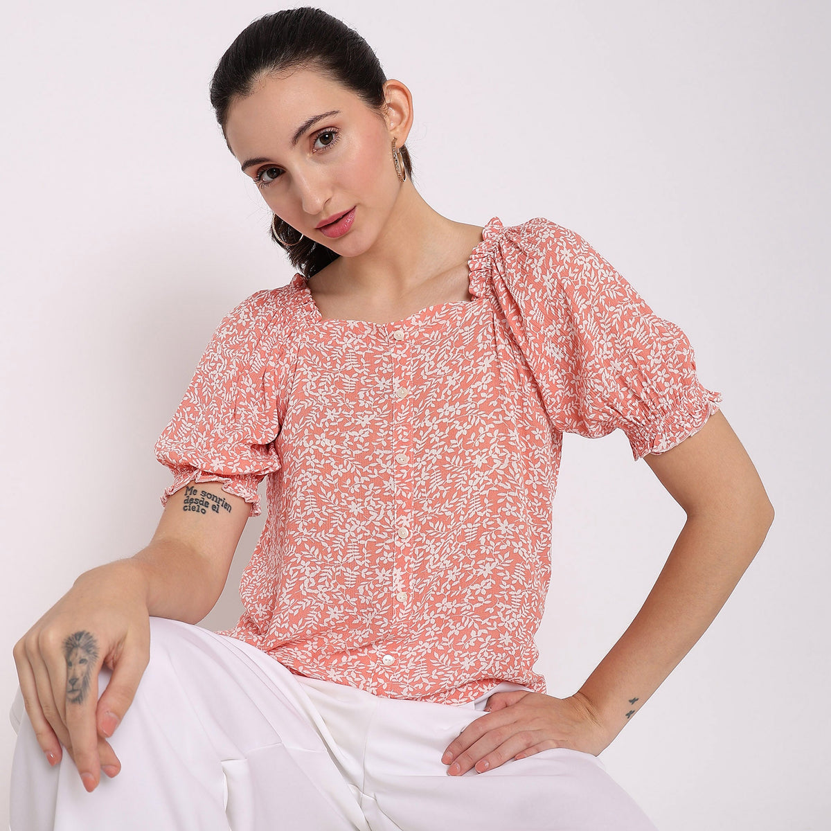 Women Wearing Regular Fit Printed Top