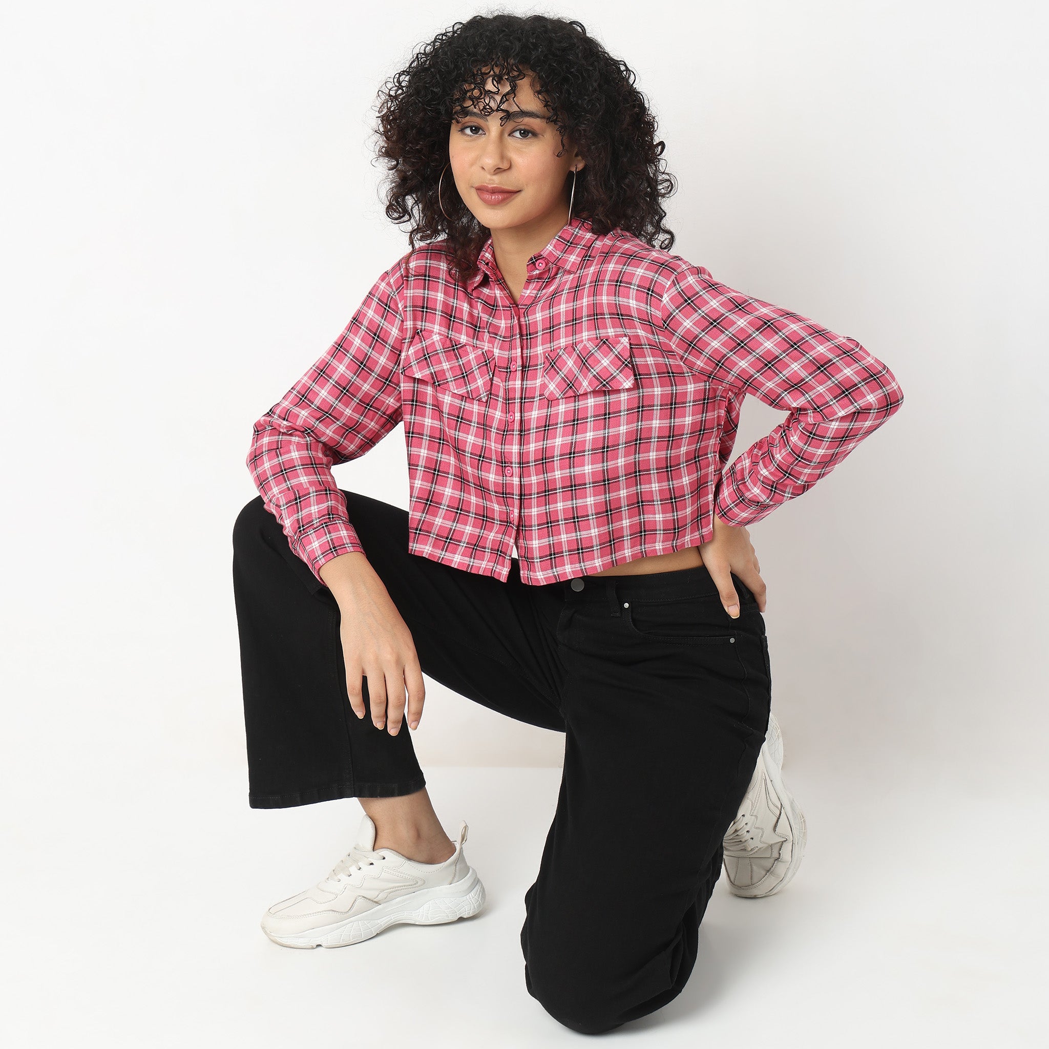 Comfort Fit Checkered Top