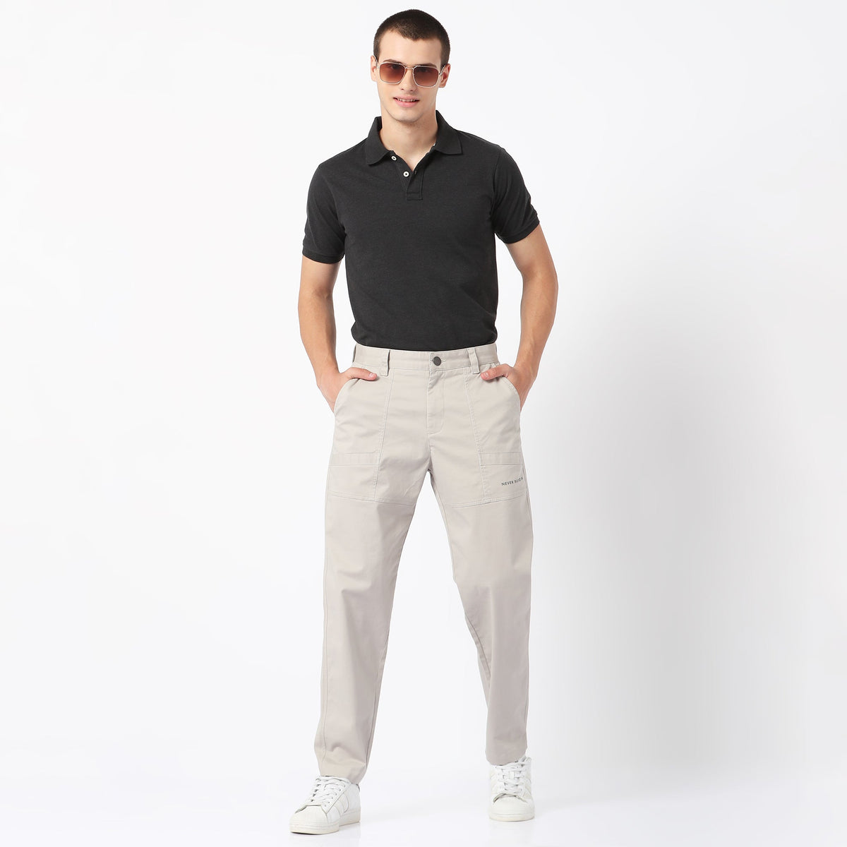 Regular Fit Solid Mid Rise Cargos